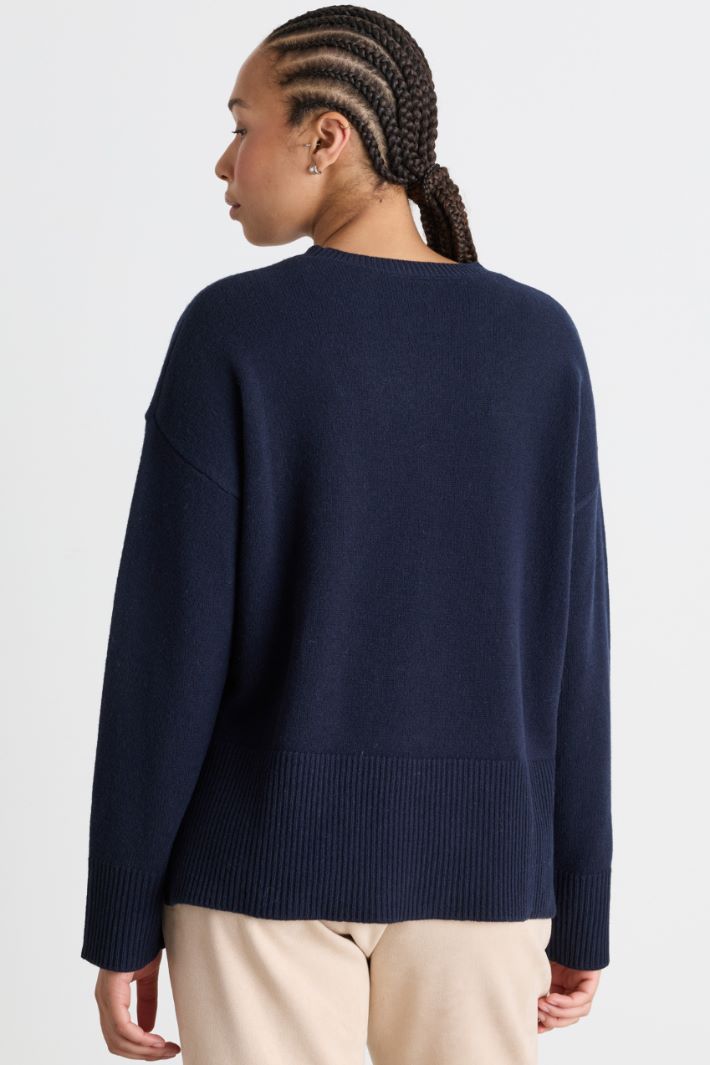 Boxy jumper with slits - BLUE - Intrend - 4