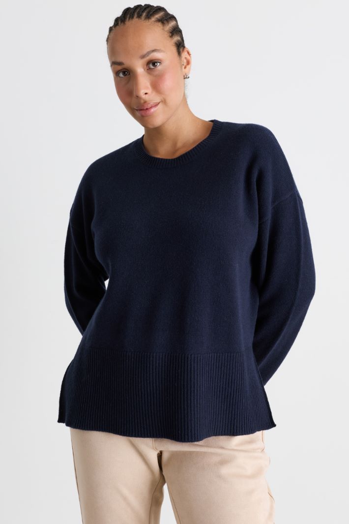 Boxy jumper with slits - BLUE - Intrend - 2