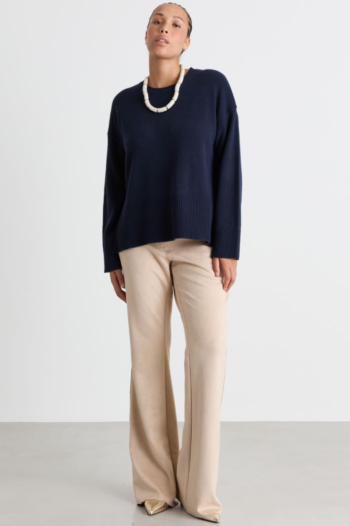 Boxy jumper with slits - BLUE - Intrend