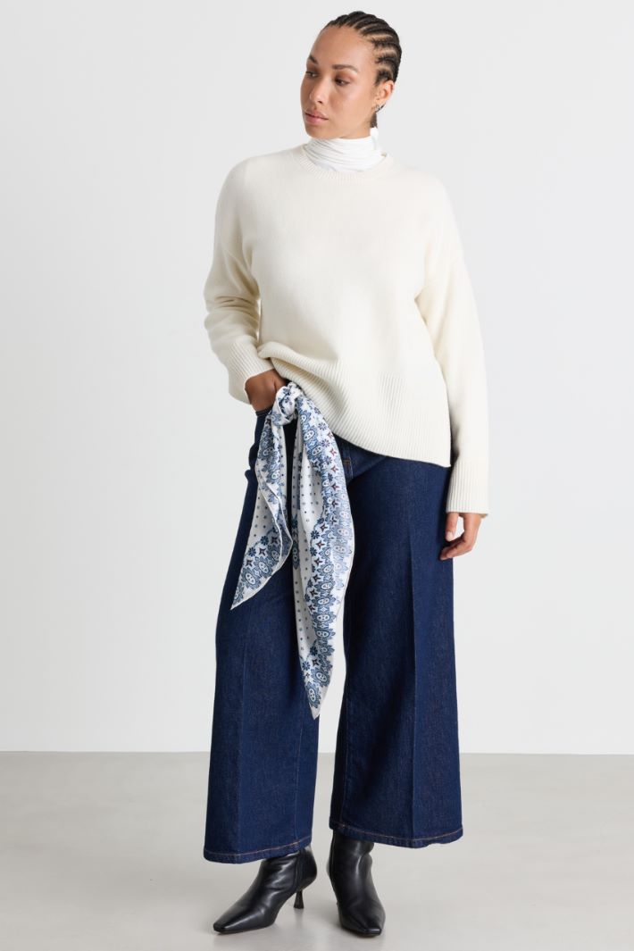 Boxy-Strickpullover mit Schlitzen - WEISS - Intrend