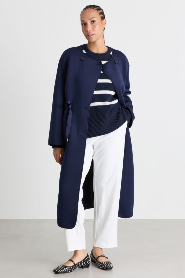 Boxy jumper with slits - BLUE WHITE - Intrend