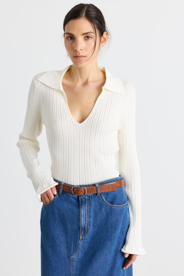 Polo-Collar Jumper - WHITE - Intrend - 2