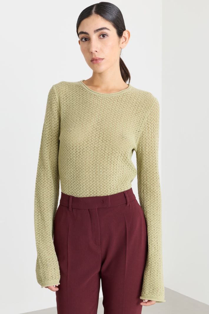 Pull à maille ajourée - VERT - Intrend - 2