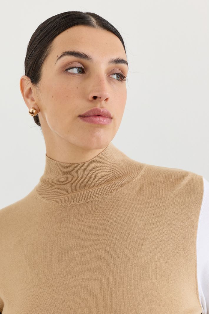 Maglia colorblock a collo alto - CAMMELLO NERO BIANCO - Intrend - 3