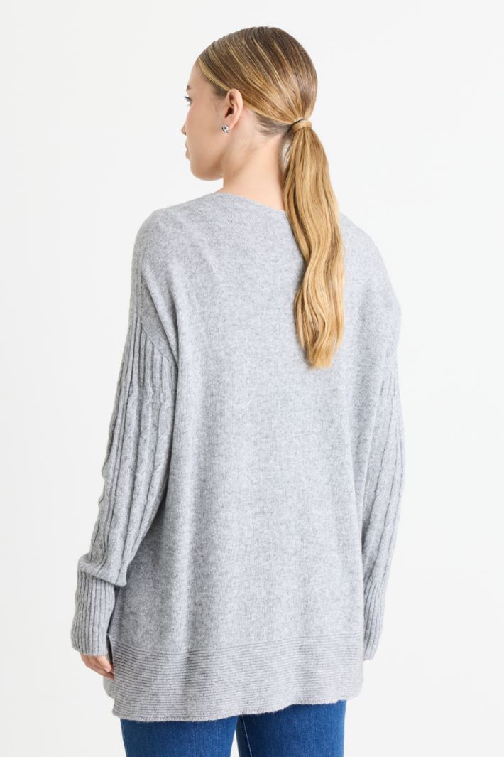 Pull oversize à torsades et maille côtelée - GRIS - Intrend - 4