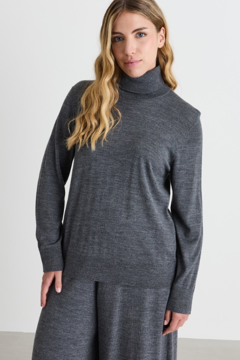 Polo neck jumper with ribbed trims - Intrend
