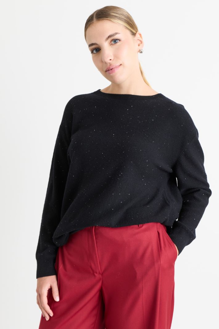 Micro-sequinned jumper - BLACK - Intrend - 2