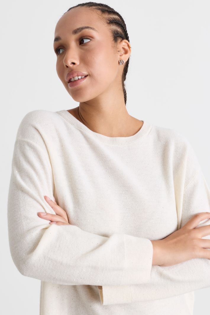 Micro-sequinned jumper - WHITE - Intrend - 3