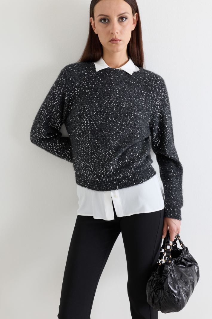 Boxy sequinned jumper - GREY - Intrend - 2
