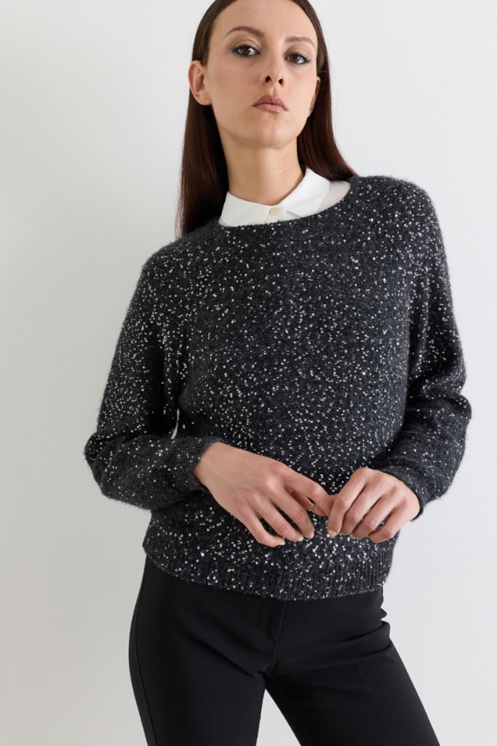 Boxy sequinned jumper - GREY - Intrend - 3