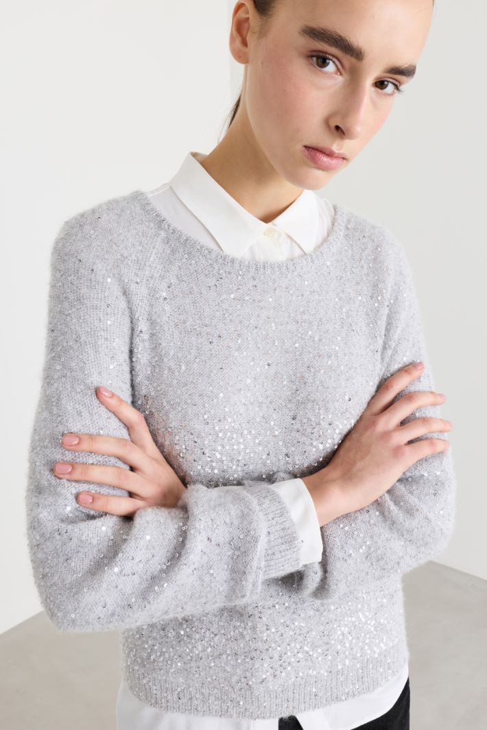 Maglia boxy con paillettes - GRIGIO - Intrend - 3