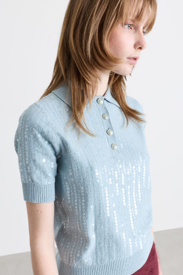 Polo à sequins - BLEU CLAIR - Intrend - 3