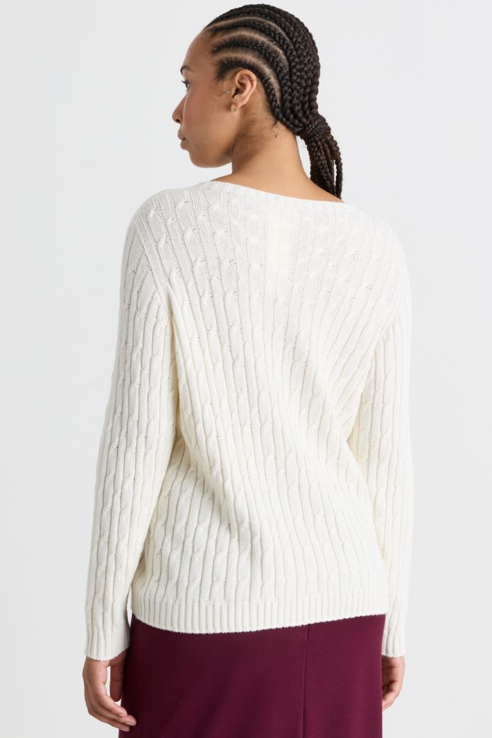 Cable-knit jumper - WHITE - Intrend - 4