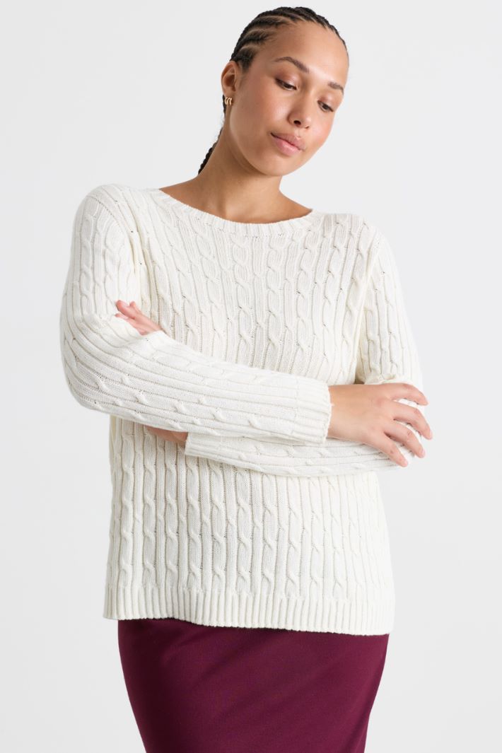 Cable-knit jumper - WHITE - Intrend - 2