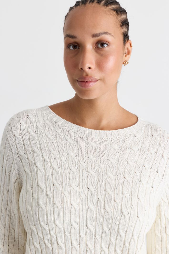 Cable-knit jumper - WHITE - Intrend - 3