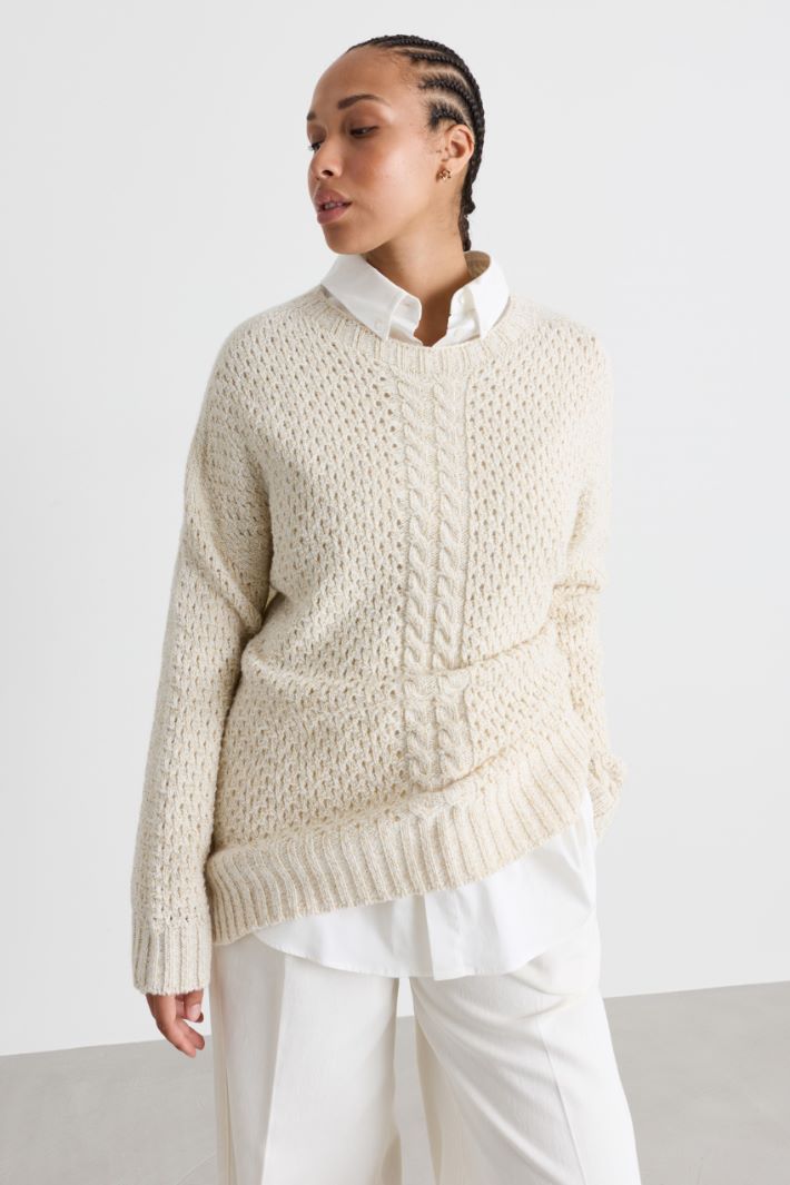 Lochstrick-Pullover - WEISS - Intrend - 2