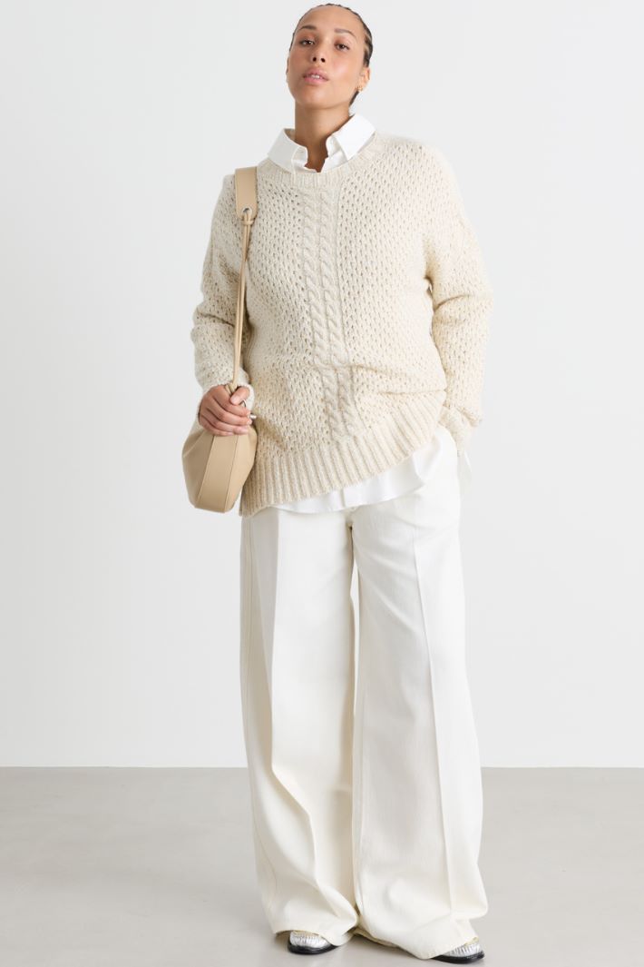Lochstrick-Pullover - WEISS - Intrend