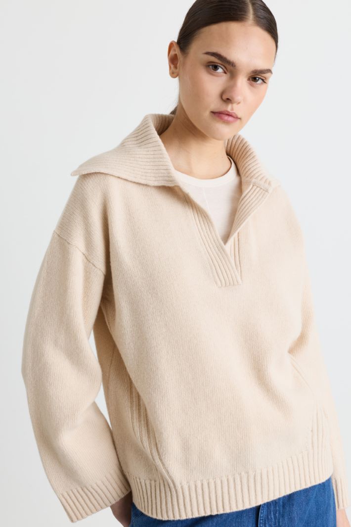 Pull boxy à col polo - BEIGE - Intrend - 3