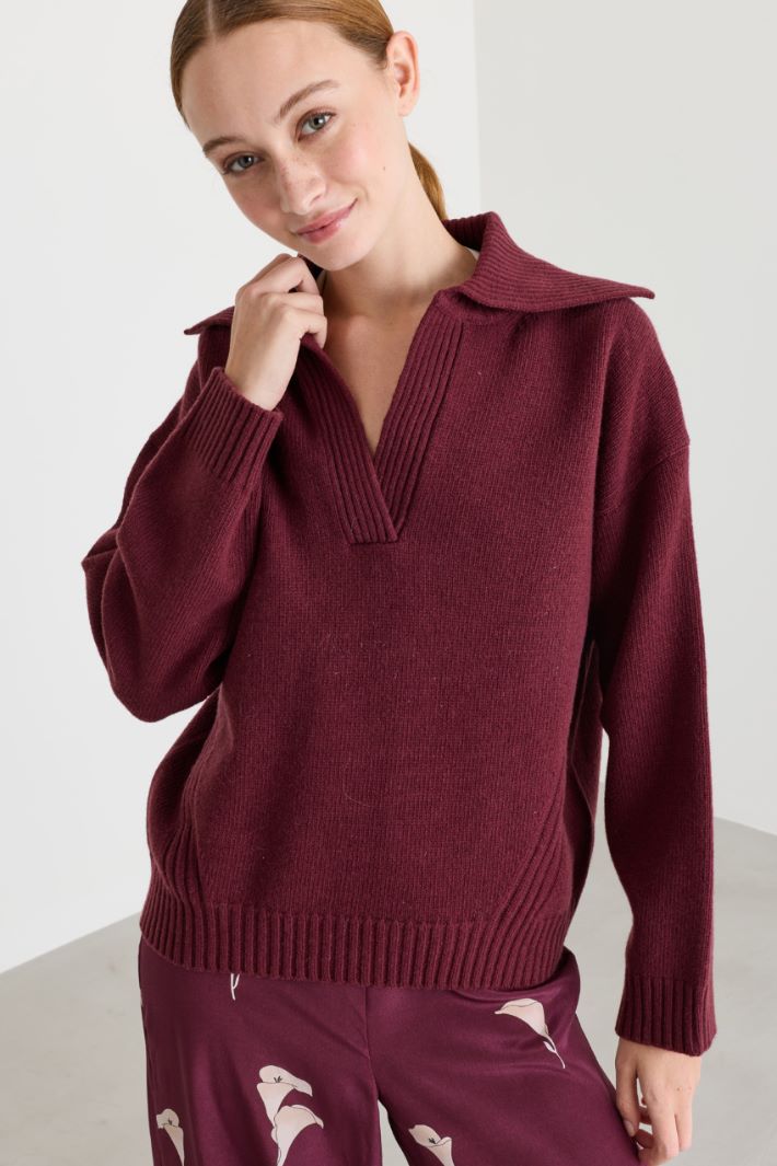 Boxy-fit polo jumper - BORDEAUX - Intrend - 3