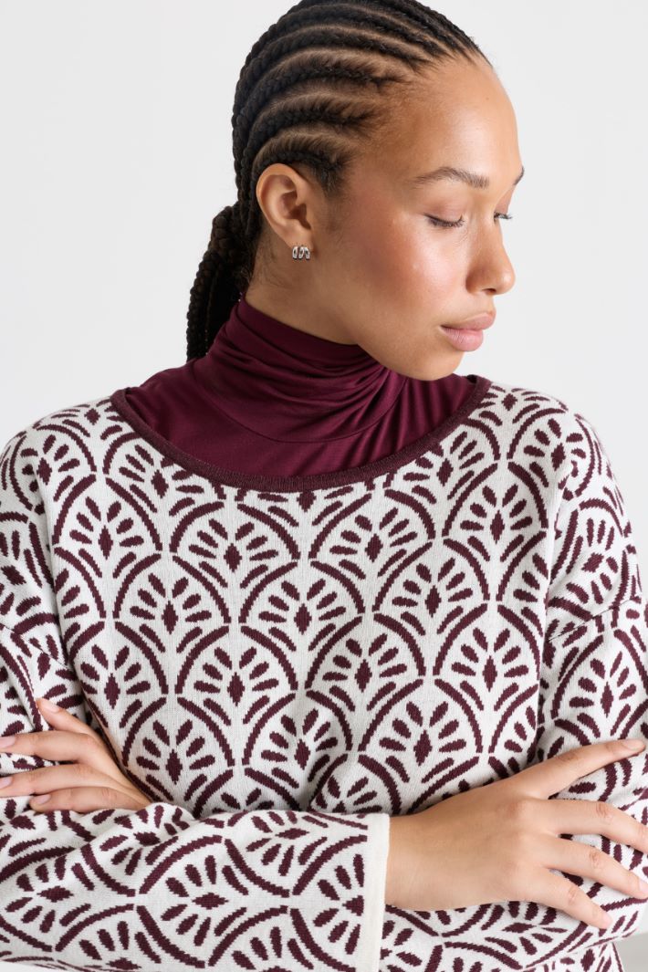 Maglia jacquard - BIANCO BORDEAUX - Intrend - 3
