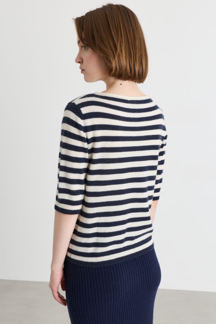 Rib-trimmed jumper - BLUE WHITE - Intrend - 4