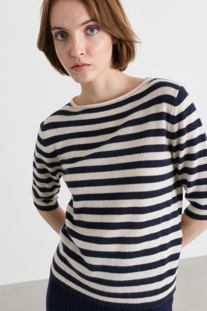 Rib-trimmed jumper - BLUE WHITE - Intrend - 3