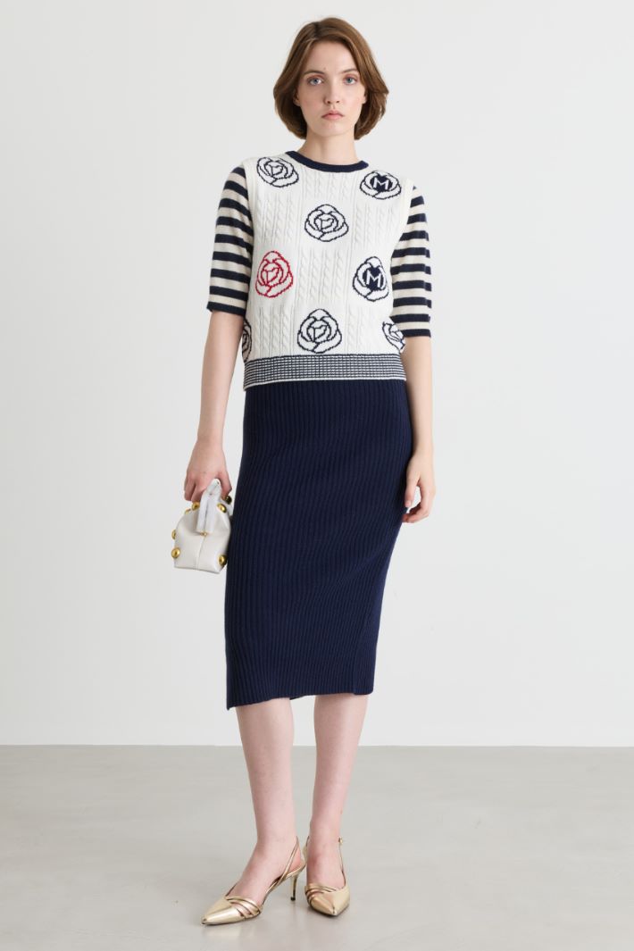 Rib-trimmed jumper - BLUE WHITE - Intrend