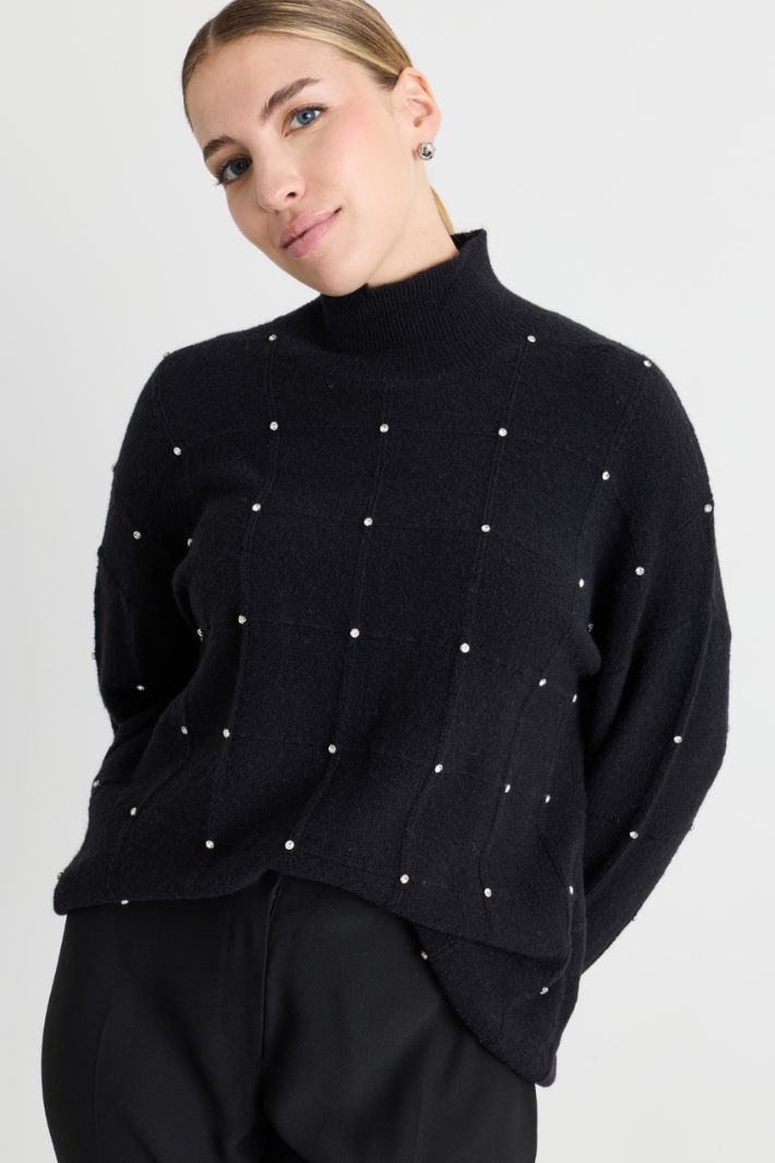 Rollkragenpullover mit Strass - SCHWARZ - Intrend - 3