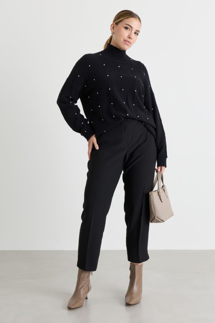 Rollkragenpullover mit Strass - SCHWARZ - Intrend