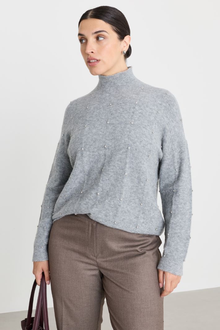 Rollkragenpullover mit Strass - GRAU - Intrend - 2