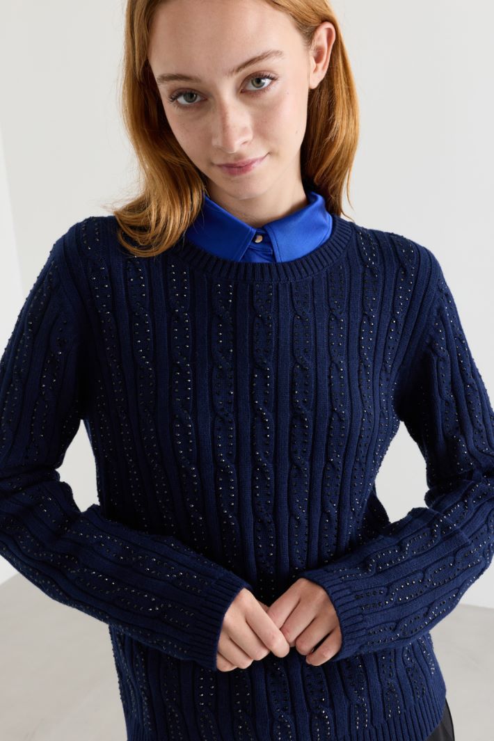 Cable-knit jumper - BLUE - Intrend - 3
