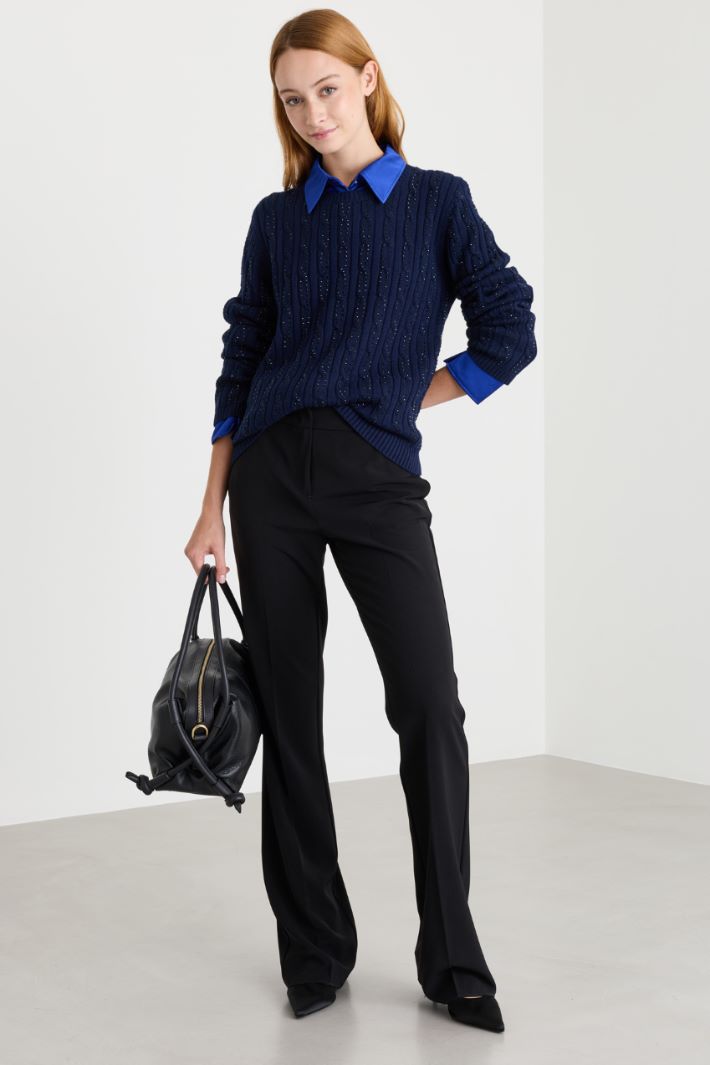 Cable-knit jumper - BLUE - Intrend