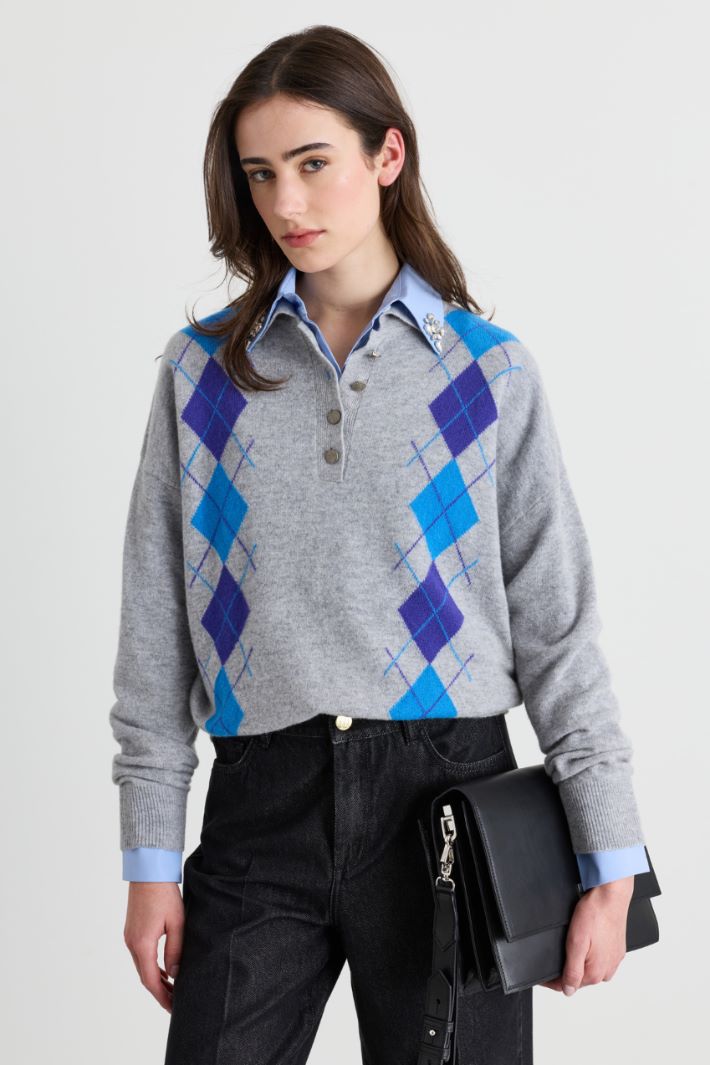 Maglia a polo con intarsio - GRIGIO BLU AZZURRO - Intrend - 2