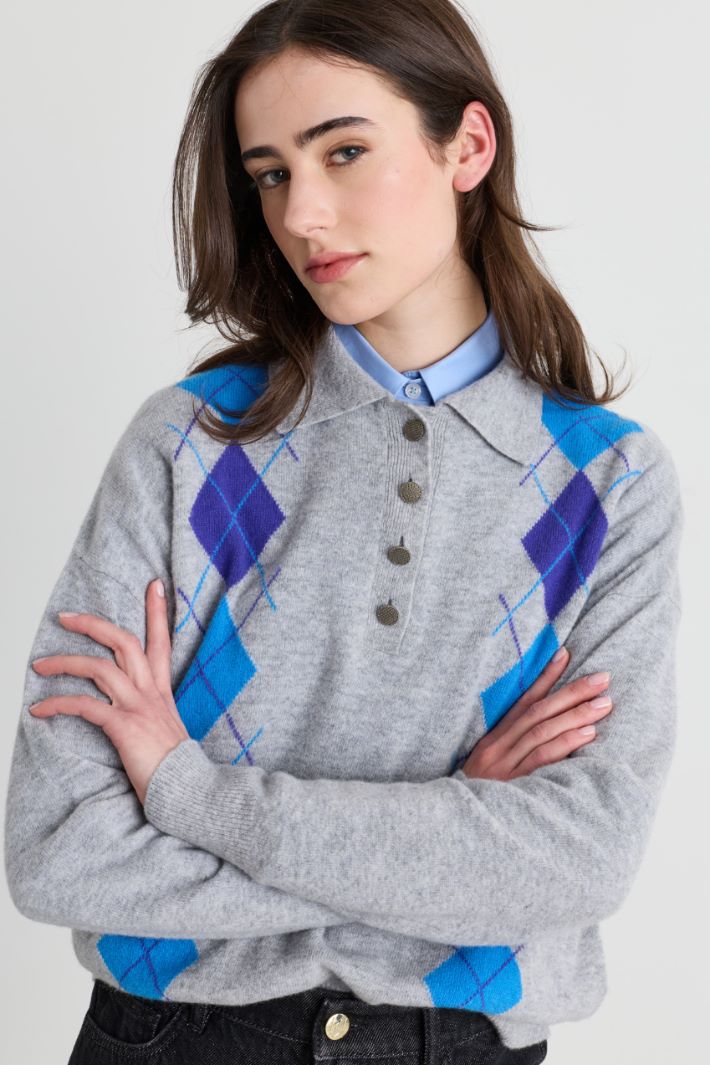 Maglia a polo con intarsio - GRIGIO BLU AZZURRO - Intrend - 3