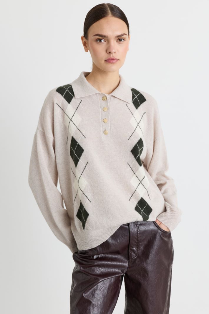 Maglia a polo con intarsio - BEIGE NERO BIANCO - Intrend - 2
