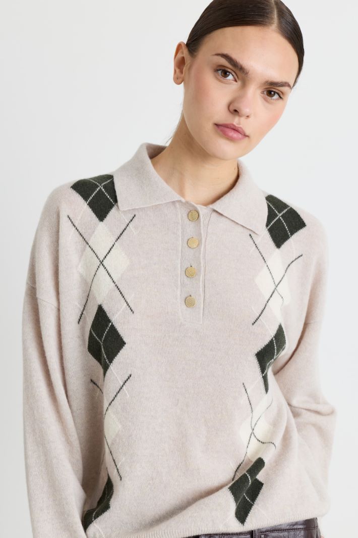Maglia a polo con intarsio - BEIGE NERO BIANCO - Intrend - 3