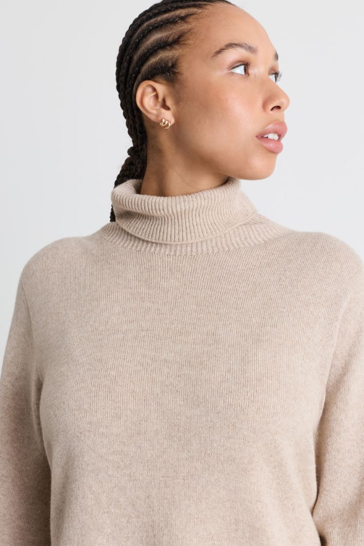 Pull à col roulé semi-ajusté - BEIGE - Intrend - 3