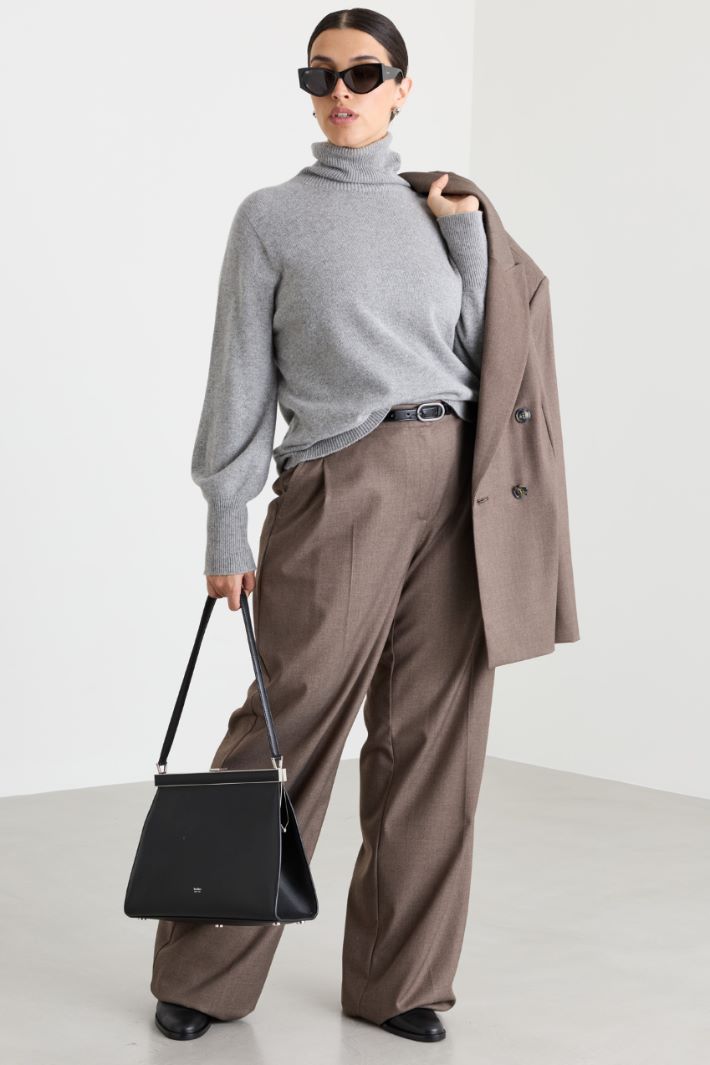Semi-fitted polo neck jumper - GREY - Intrend