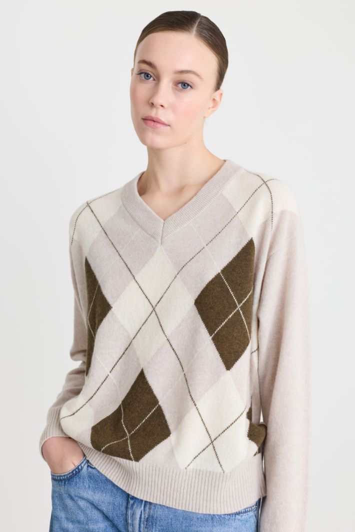 Pullover mit geometrischen Intarsien - BEIGE BRAUN WEISS - Intrend - 3