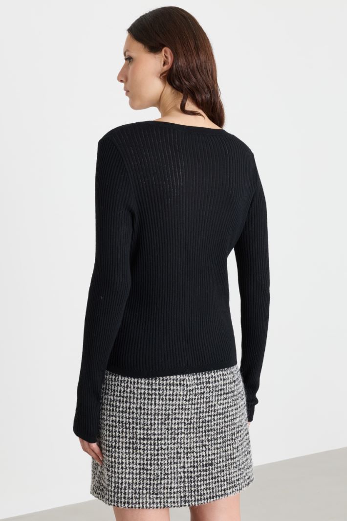 Slim-fit ribbed jumper - BLACK - Intrend - 4