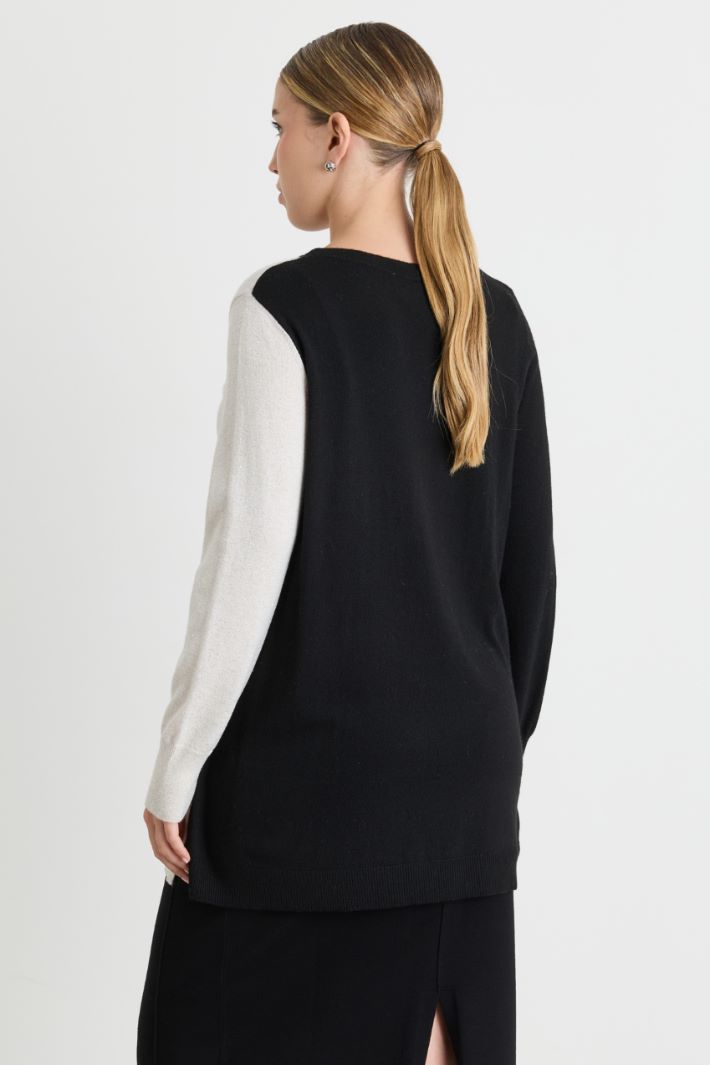 Maglia con intarsio - NERO BIANCO - Intrend - 4