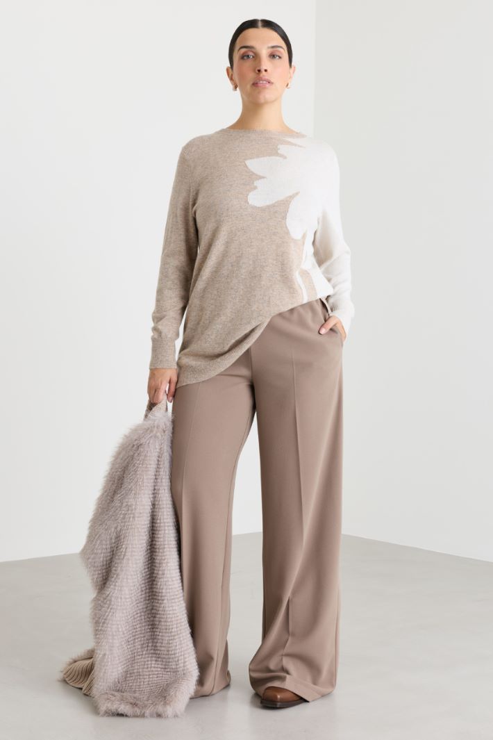 Intarsia-knit jumper - CAMEL WHITE - Intrend