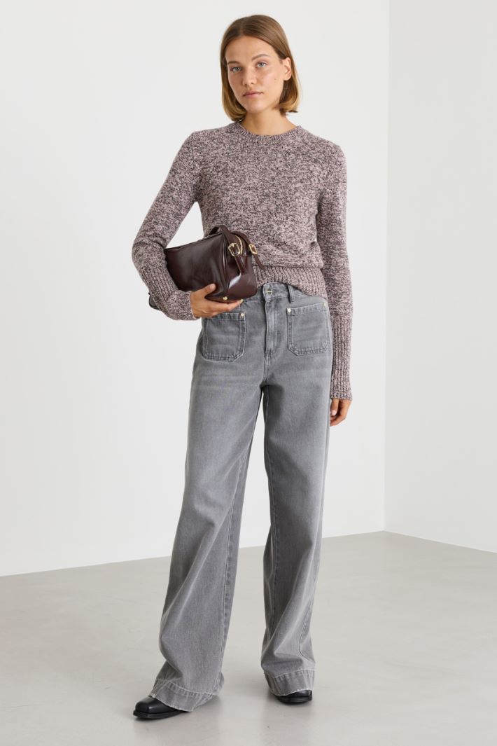 Slim-fit jumper with ribbed detailing - PINK - Intrend