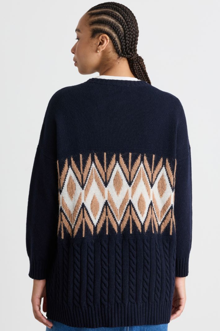 Jacquard-Pullover mit Zopfmuster - BLAU KAMEL WEISS - Intrend - 4