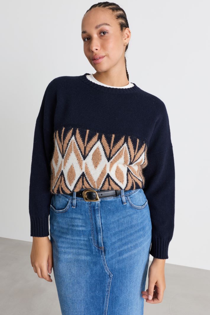 Jacquard-Pullover mit Zopfmuster - BLAU KAMEL WEISS - Intrend - 2