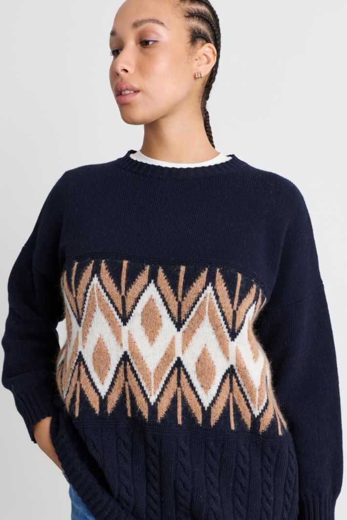 Jacquard-Pullover mit Zopfmuster - BLAU KAMEL WEISS - Intrend - 3