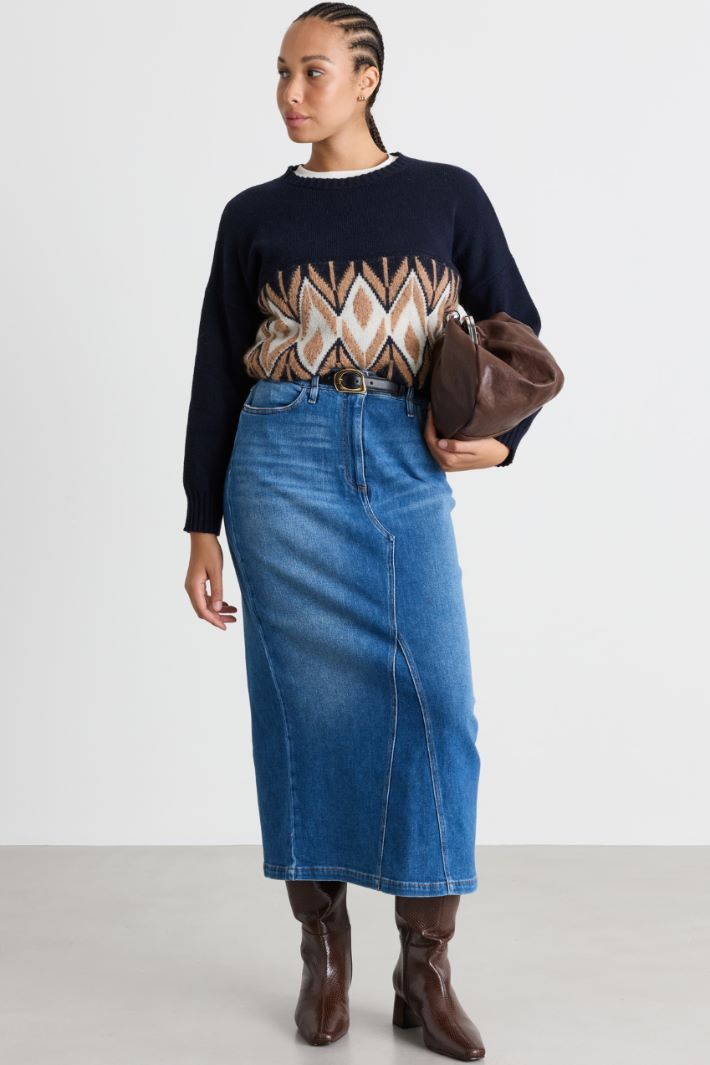 Jacquard-Pullover mit Zopfmuster - BLAU KAMEL WEISS - Intrend