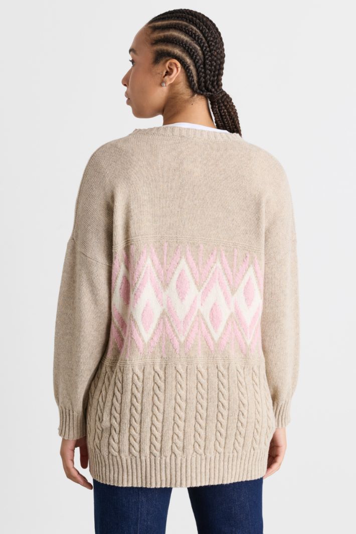 Jacquard-Pullover mit Zopfmuster - BEIGE ROSA WEISS - Intrend - 4