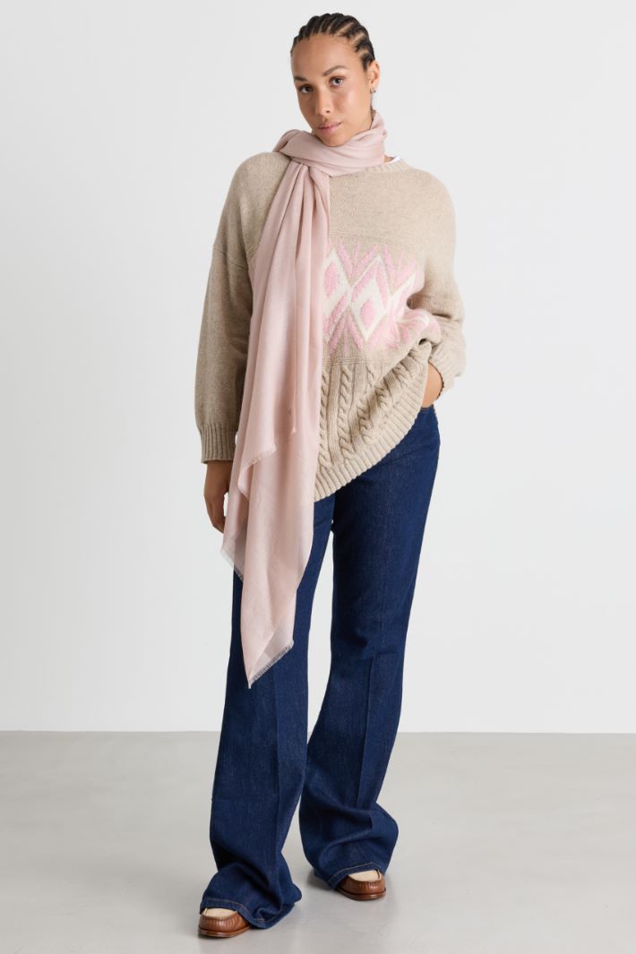 Jacquard-Pullover mit Zopfmuster - BEIGE ROSA WEISS - Intrend