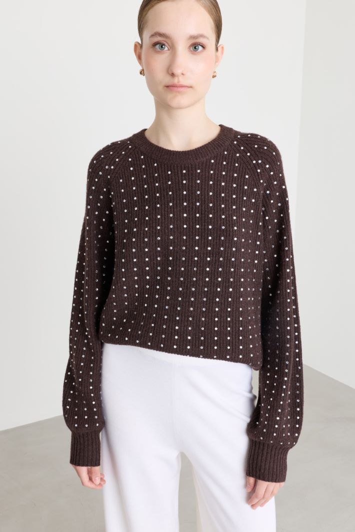 Rhinestone Jumper - BROWN - Intrend - 2